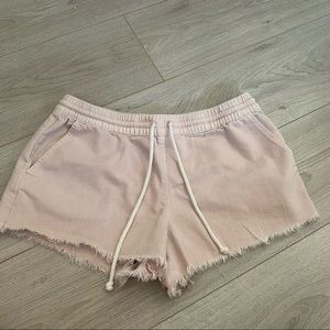 Aerie distressed denim drawstring shorts